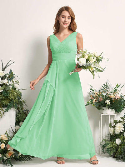 Carlyna Mollie A-Line Mint Green Bridesmaid Dress Maxi Sleeveless V-Neck Dress Front View #color_mint-green