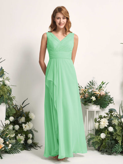 Carlyna Mollie A-Line Mint Green Bridesmaid Dress Maxi Sleeveless V-Neck Dress Side View 2 #color_mint-green