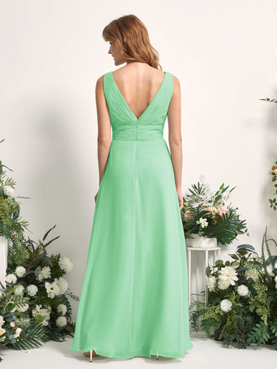 Carlyna Mollie A-Line Mint Green Bridesmaid Dress Maxi Sleeveless V-Neck Dress Back View #color_mint-green