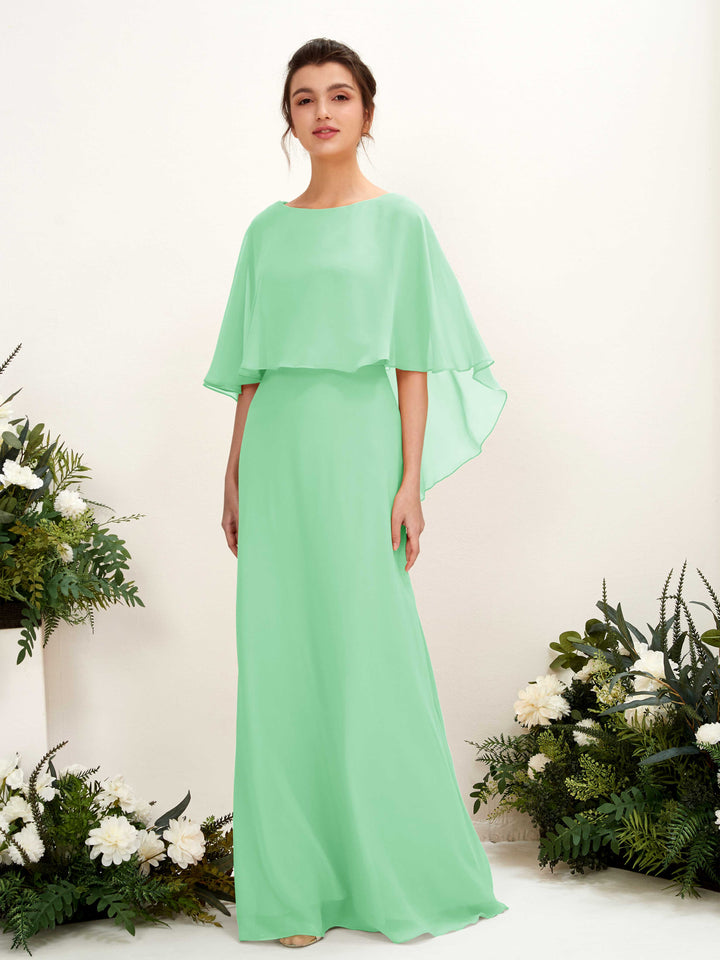 Mint Green Bridesmaid Dresses Bridesmaid Dress A-line Chiffon Bateau Full Length Sleeveless Wedding Party Dress (81222022)