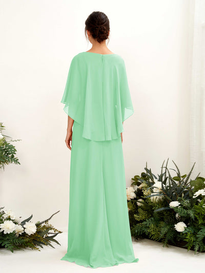 Carlyna Savin Sheath Mint Green Bridesmaid Dress Maxi Cap Sleeve Boat Neck Dress Back View #color_mint-green