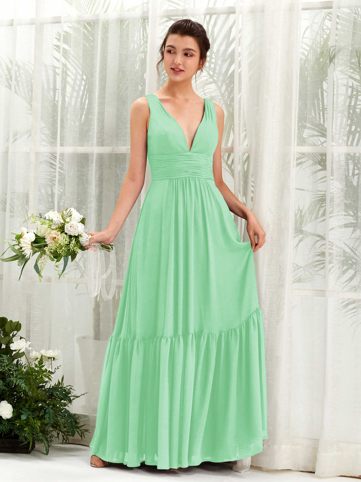 Mint Green Bridesmaid Dresses Bridesmaid Dress A-line Chiffon Straps Full Length Sleeveless Wedding Party Dress (80223722)