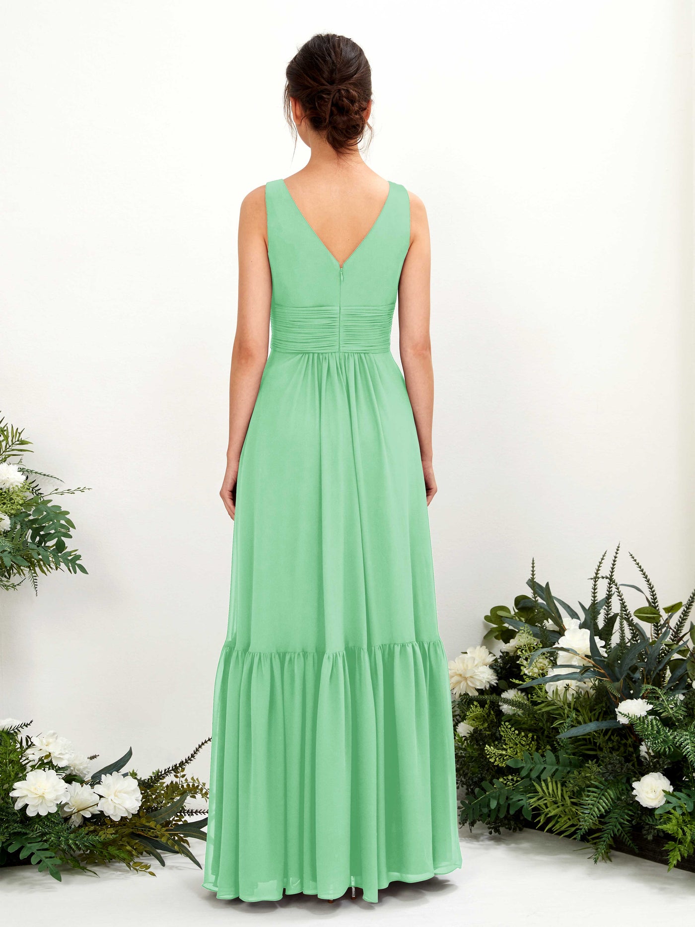 Mint Green Bridesmaid Dresses Bridesmaid Dress A-line Chiffon Straps Full Length Sleeveless Wedding Party Dress (80223722)#color_mint-green