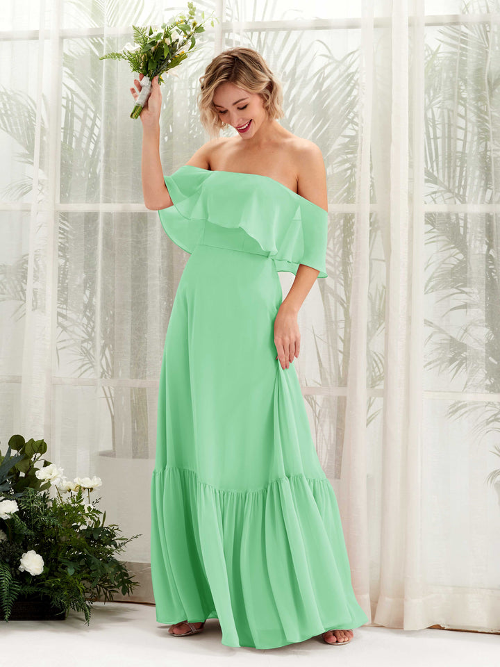 Mint Green Bridesmaid Dresses Bridesmaid Dress A-line Chiffon Off Shoulder Full Length Sleeveless Wedding Party Dress (81224522)