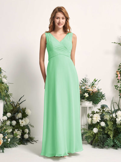 Carlyna June A-Line Mint Green Bridesmaid Dress Maxi Sleeveless V-Neck Dress Front View #color_mint-green