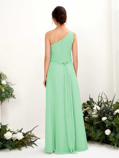 Carlyna Trita Sheath Mint Green Bridesmaid Dress Maxi Sleeveless One Shoulder Dress Back View #color_mint-green