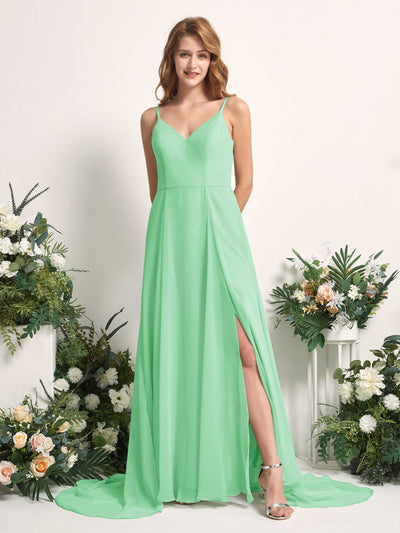 Carlyna Marcia A-Line Mint Green Bridesmaid Dress Maxi Sleeveless V-Neck Dress Front View #color_mint-green