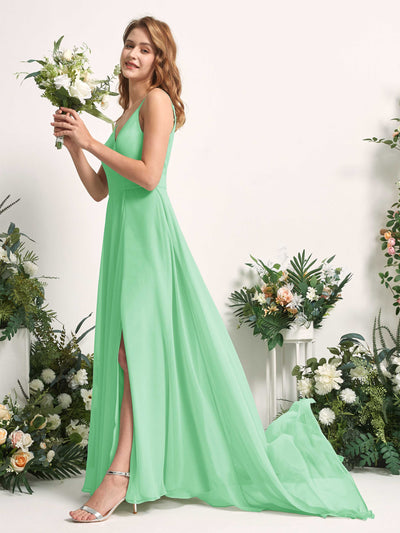 Carlyna Marcia A-Line Mint Green Bridesmaid Dress Maxi Sleeveless V-Neck Dress Side View 2 #color_mint-green
