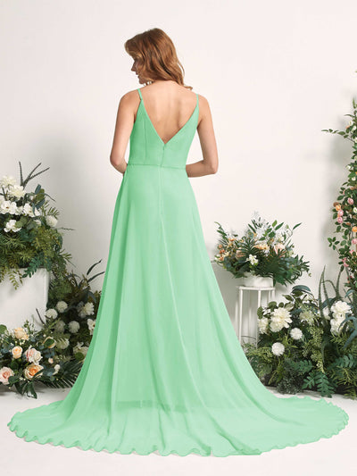 Carlyna Marcia A-Line Mint Green Bridesmaid Dress Maxi Sleeveless V-Neck Dress Back View #color_mint-green