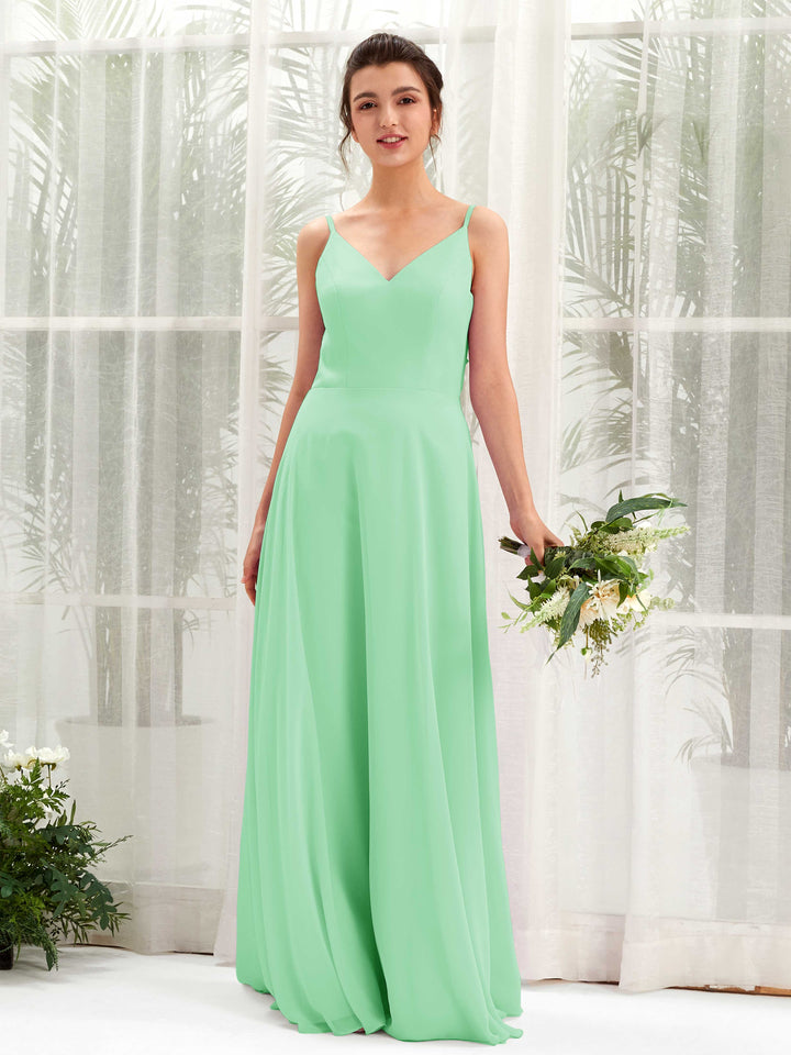 Mint Green Bridesmaid Dresses Bridesmaid Dress A-line Chiffon Spaghetti-straps Full Length Sleeveless Wedding Party Dress (81220622)