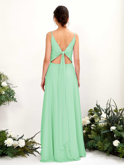 Carlyna Elsa A-Line Mint Green Bridesmaid Dress Maxi Sleeveless V-Neck Dress Back View #color_mint-green
