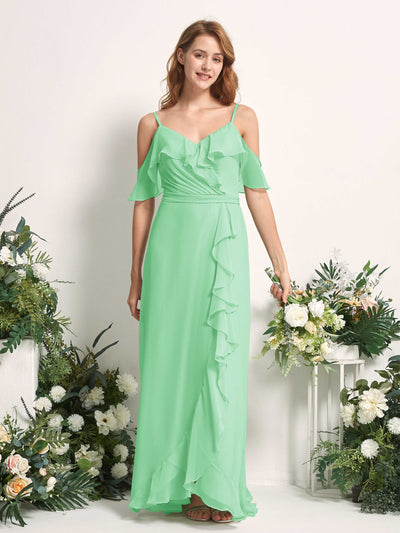 Bridesmaid Dress A-line Chiffon Spaghetti-straps Full Length Sleeveless Wedding Party Dress - Mint Green (81227422)#color_mint-green