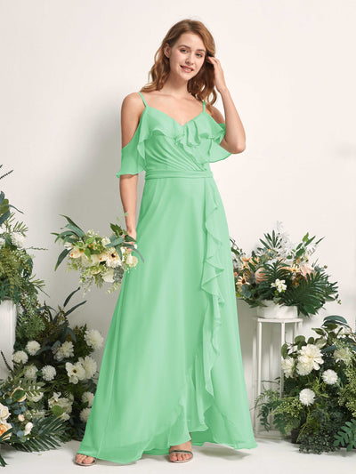 Carlyna Yvette A-Line Mint Green Bridesmaid Dress Maxi Sleeveless V-Neck Dress Side View 2 #color_mint-green