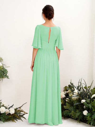 Carlyna Odette A-Line Mint Green Bridesmaid Dress Maxi Short Sleeve V-Neck Dress Back View #color_mint-green