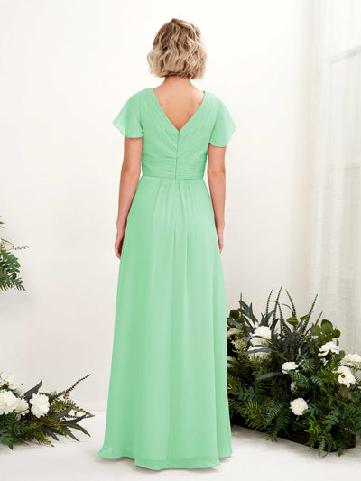 Carlyna Tolly A-Line Mint Green Bridesmaid Dress Maxi Cap Sleeve V-Neck Dress Back View #color_mint-green
