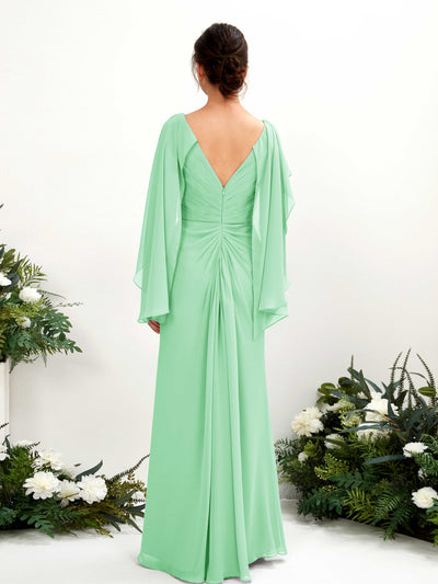 Carlyna Alain A-Line Mint Green Bridesmaid Dress Maxi Cap Sleeve V-Neck Dress Back View #color_mint-green