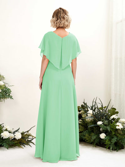 Carlyna Soleil A-Line Mint Green Bridesmaid Dress Maxi Short Sleeve V-Neck Dress Back View #color_mint-green