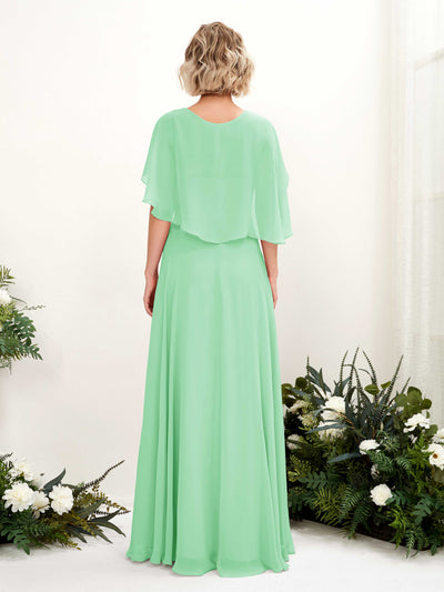 Carlyna Winnie A-Line Mint Green Bridesmaid Dress Maxi Short Sleeve V-Neck Dress Back View #color_mint-green