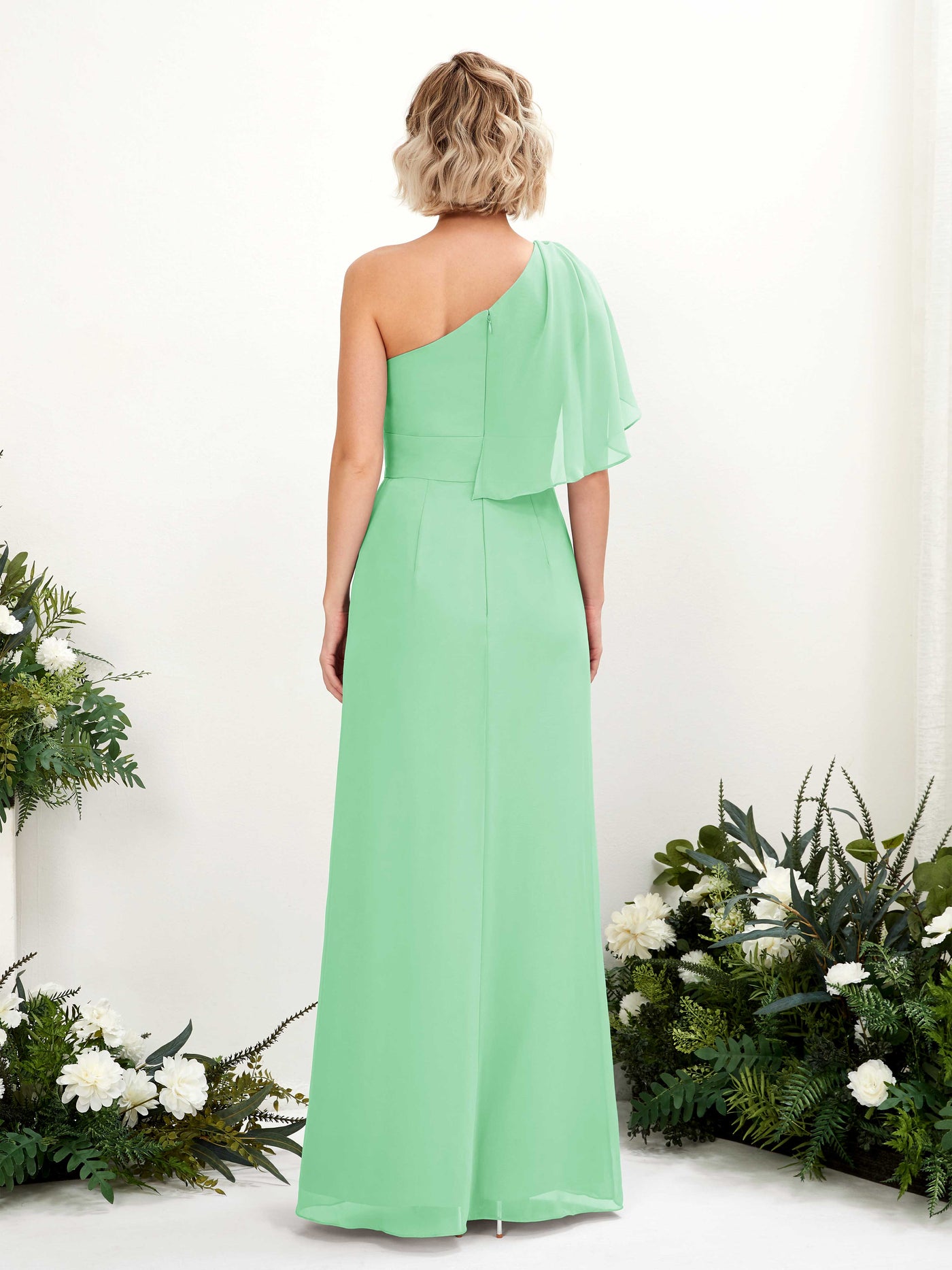 Mint Green Bridesmaid Dresses Bridesmaid Dress Ball Gown Chiffon Full Length Short Sleeves Wedding Party Dress (81223722)#color_mint-green