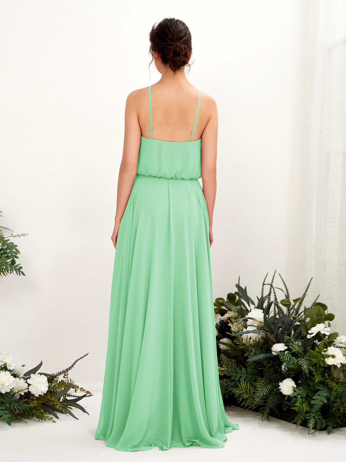 Mint Green Bridesmaid Dresses Bridesmaid Dress Ball Gown Chiffon Halter Full Length Sleeveless Wedding Party Dress (81223422)#color_mint-green