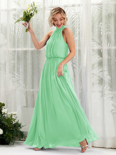Carlyna Bess A-Line Mint Green Bridesmaid Dress Maxi Sleeveless Halter Dress Front View #color_mint-green