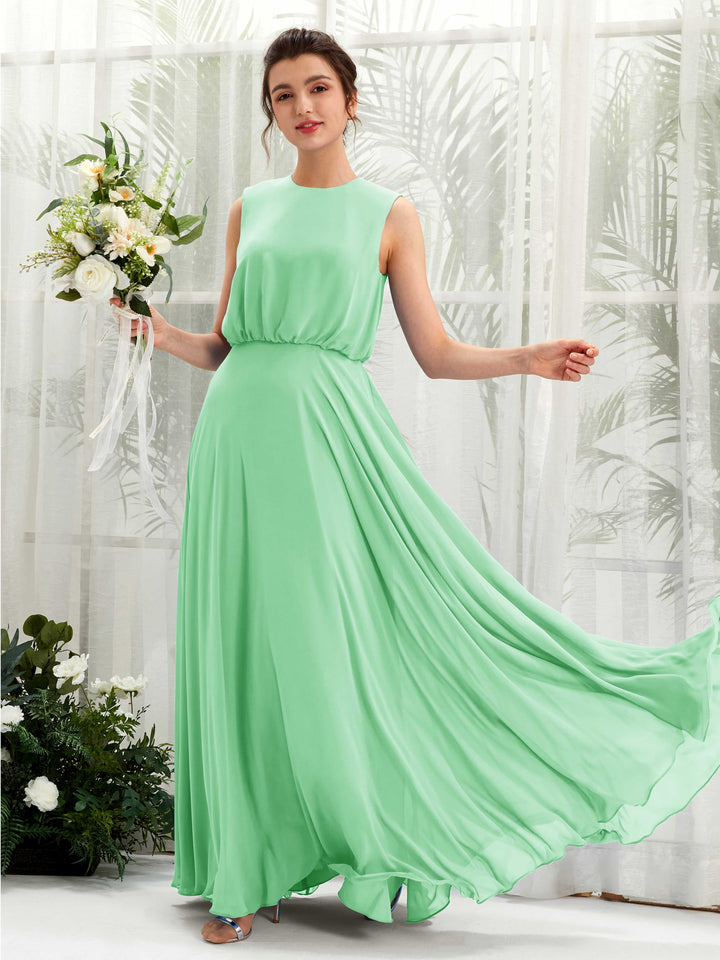 Mint Green Bridesmaid Dresses Bridesmaid Dress A-line Chiffon Round Full Length Sleeveless Wedding Party Dress (81222822)