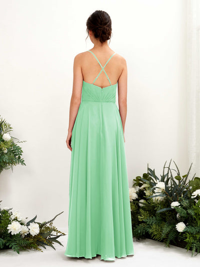 Carlyna Naura A-Line Mint Green Bridesmaid Dress Maxi Sleeveless V-Neck Dress Back View #color_mint-green