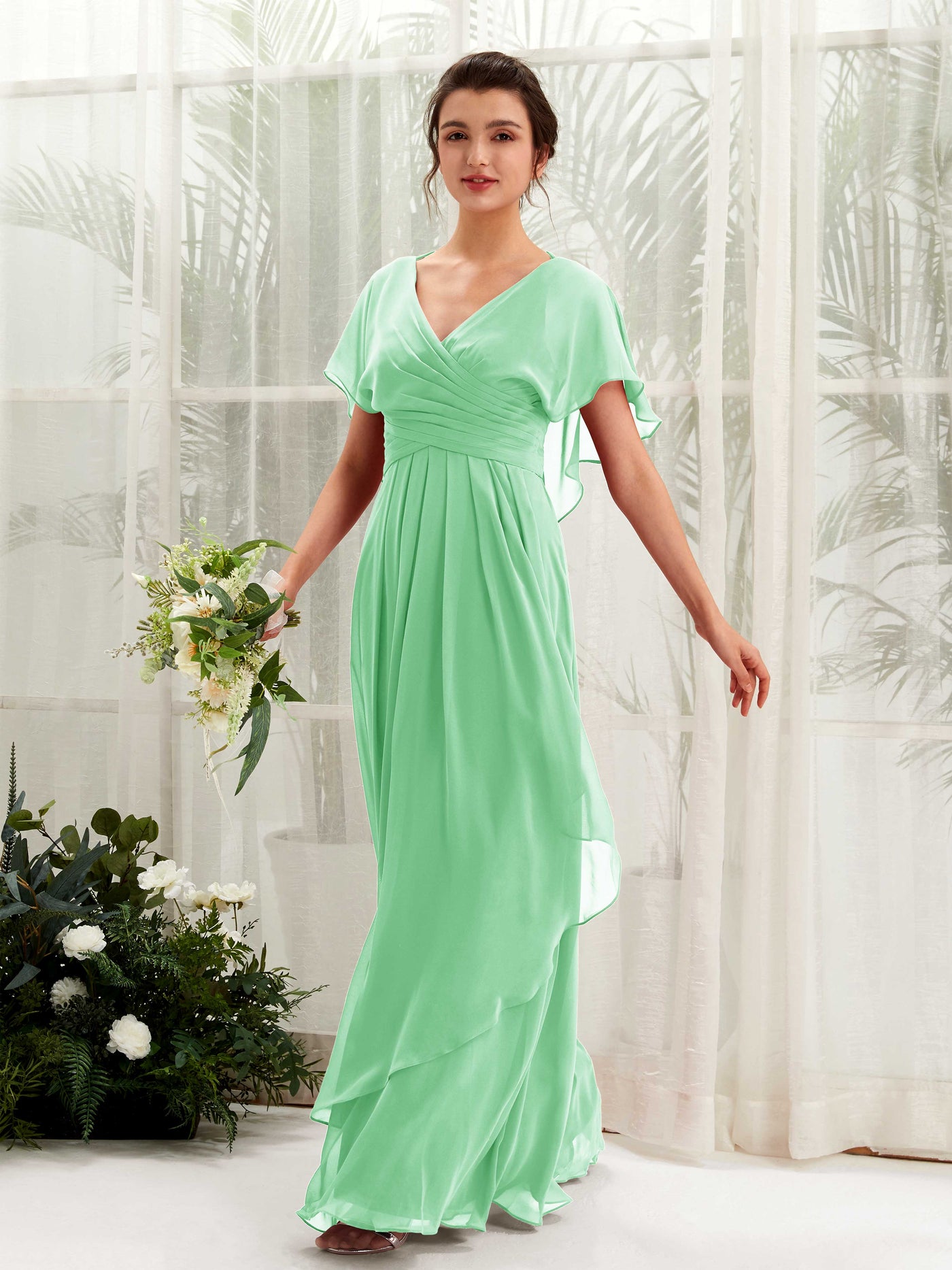 Biscotti Chiffon V-Neck Bridesmaid Dress A-Line Floor-Length
