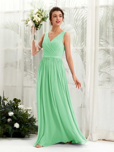 Carlyna Barbara A-Line Mint Green Bridesmaid Dress Maxi Sleeveless V-Neck Dress Front View #color_mint-green