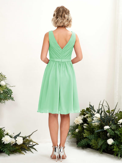 Carlyna Natasha A-Line Mint Green Bridesmaid Dress Knee-Length Sleeveless V-Neck Dress Back View #color_mint-green