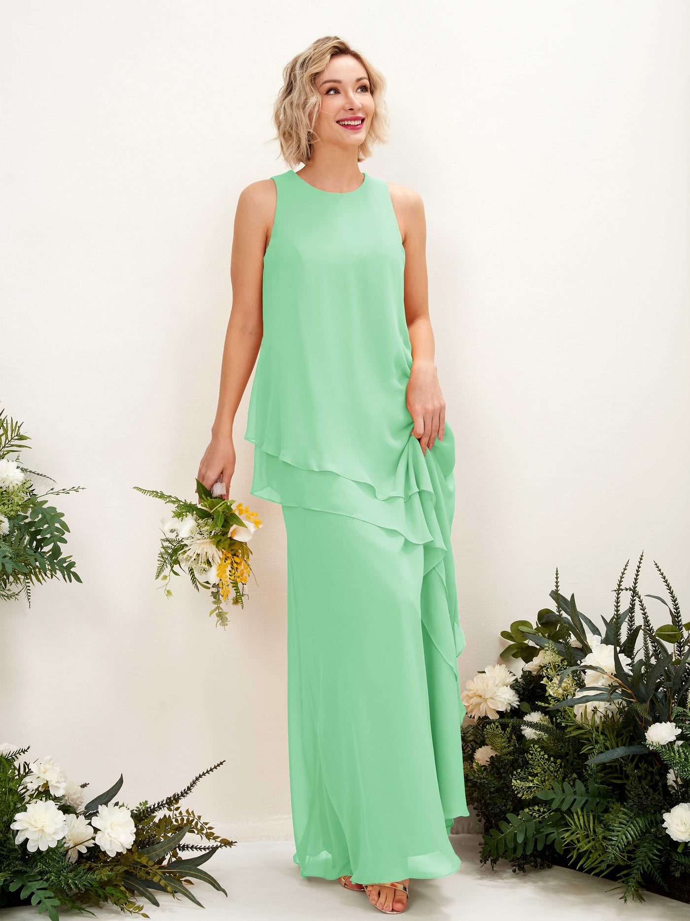Mint Green Bridesmaid Dresses Bridesmaid Dress Maternity Chiffon Round Full Length Sleeveless Wedding Party Dress (81222322)#color_mint-green