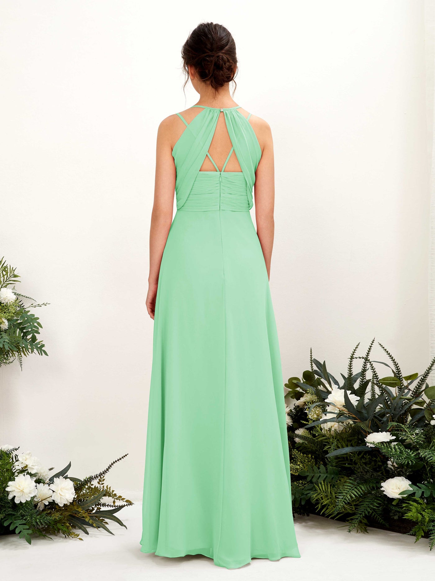 Mint Green Bridesmaid Dresses Bridesmaid Dress A-line Chiffon Spaghetti-straps Full Length Sleeveless Wedding Party Dress (81225422)#color_mint-green