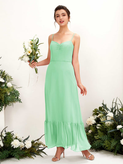 Carlyna Delia Sheath Mint Green Bridesmaid Dress Maxi Sleeveless Spaghetti Strap Dress Front View #color_mint-green