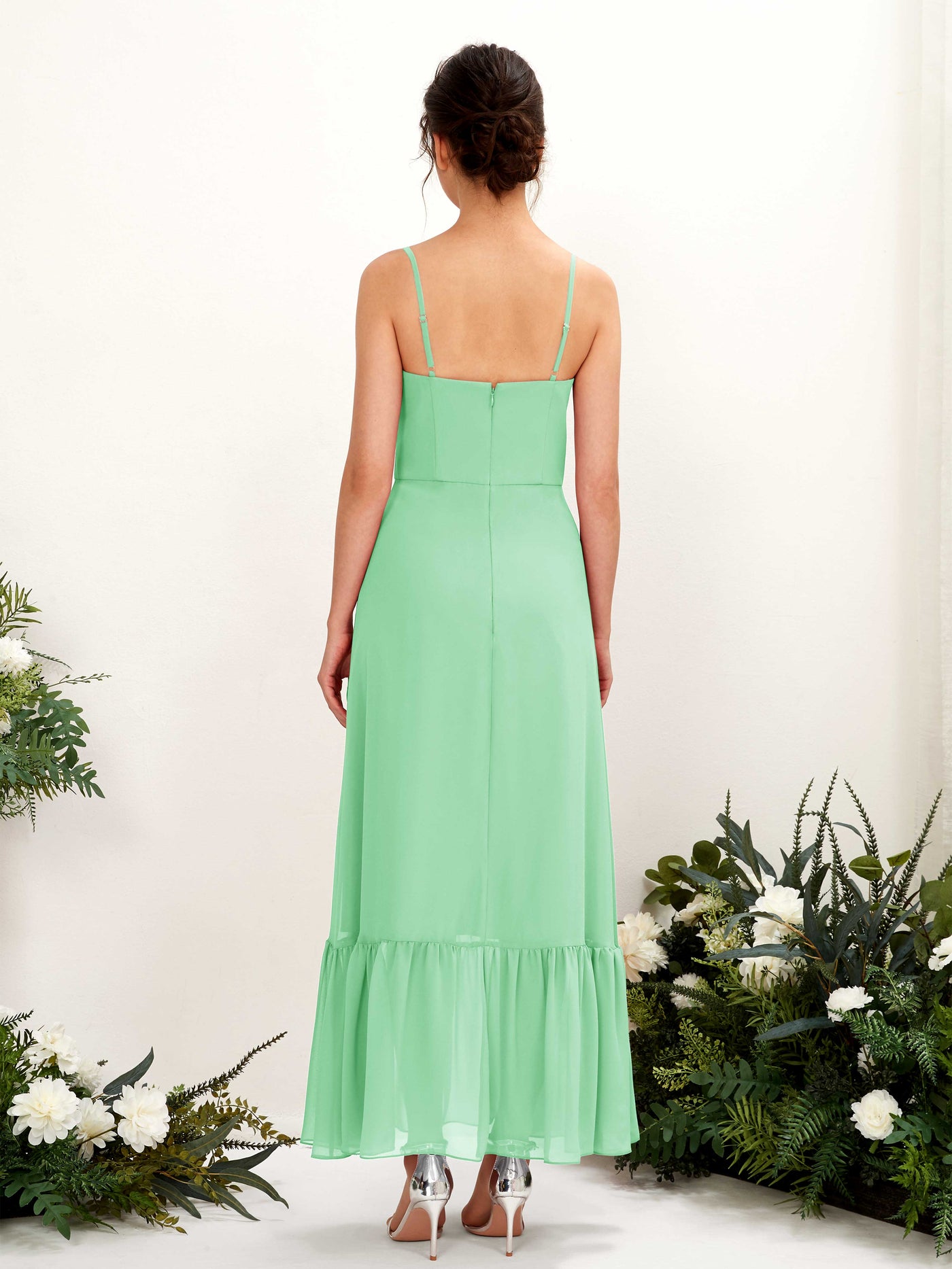 Mint Green Bridesmaid Dresses Bridesmaid Dress Chiffon Spaghetti-straps Full Length Sleeveless Wedding Party Dress (81223022)#color_mint-green