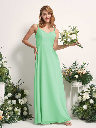 Bridesmaid Dress A-line Chiffon Spaghetti-straps Full Length Sleeveless Wedding Party Dress - Mint Green (81227222)#color_mint-green