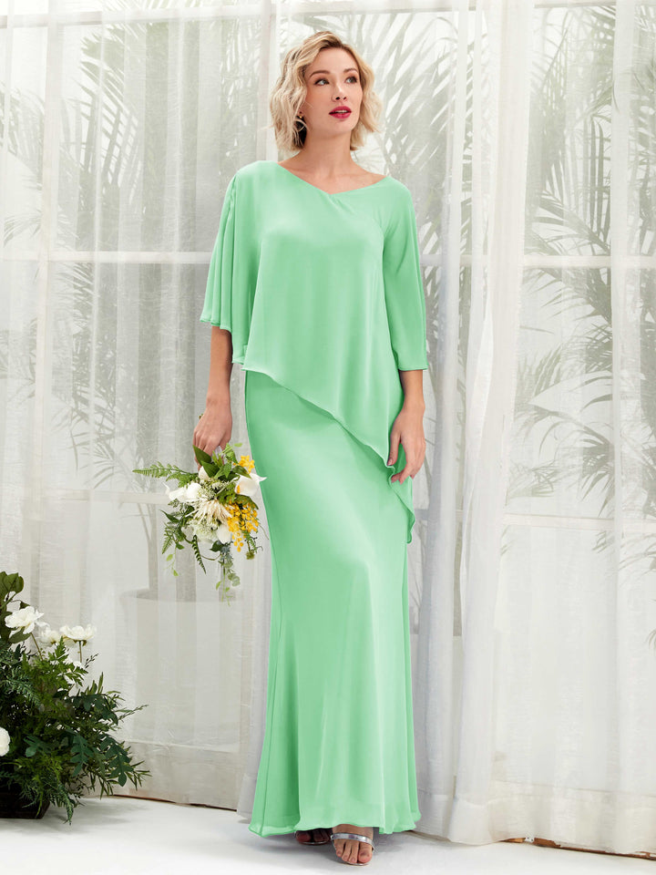 Mint Green Bridesmaid Dresses Bridesmaid Dress Bohemian Chiffon V-neck Full Length 3/4 Sleeves Wedding Party Dress (81222522)