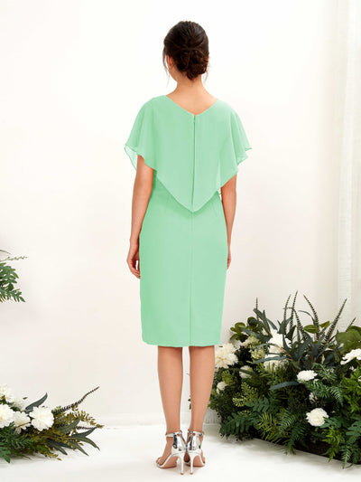 Carlyna Vanessa Sheath Mint Green Bridesmaid Dress Knee-Length Cap Sleeve V-Neck Dress Back View #color_mint-green