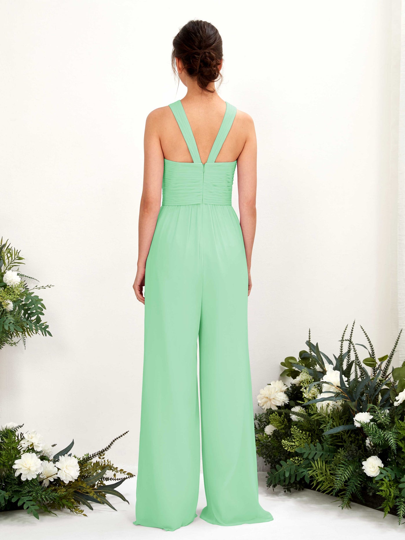 Mint Green Bridesmaid Dresses Bridesmaid Dress Chiffon V-neck Full Length Sleeveless Wedding Party Dress (81220722)#color_mint-green