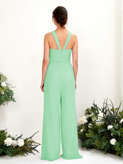 Carlyna Hilona Jumpsuit Mint Green Bridesmaid Dress Maxi Sleeveless V-Neck Dress Back View #color_mint-green