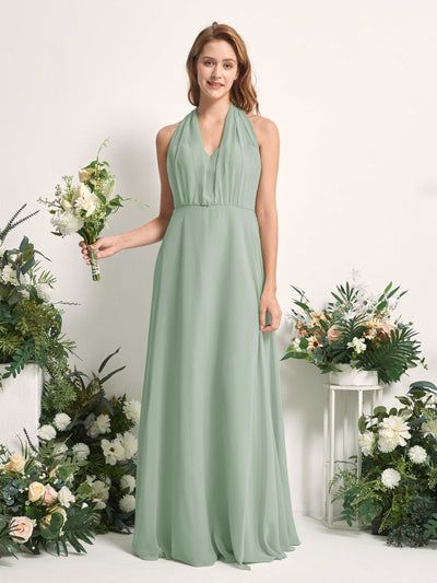 Carlyna Carolyn Convertible Sage Green Bridesmaid Dress Maxi Sleeveless Sweetheart Dress Front View #color_sage-green