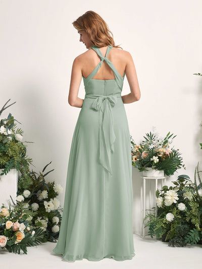 Carlyna Carolyn Convertible Sage Green Bridesmaid Dress Maxi Sleeveless Sweetheart Dress Back View #color_sage-green