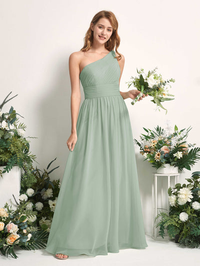 Carlyna Pandora A-Line Sage Green Bridesmaid Dress Maxi Sleeveless One Shoulder Dress Front View #color_sage-green