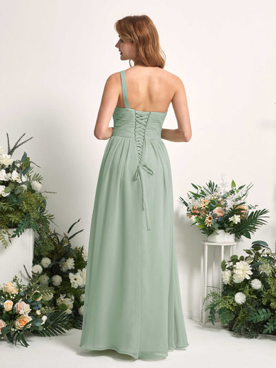 Carlyna Pandora A-Line Sage Green Bridesmaid Dress Maxi Sleeveless One Shoulder Dress Back View #color_sage-green