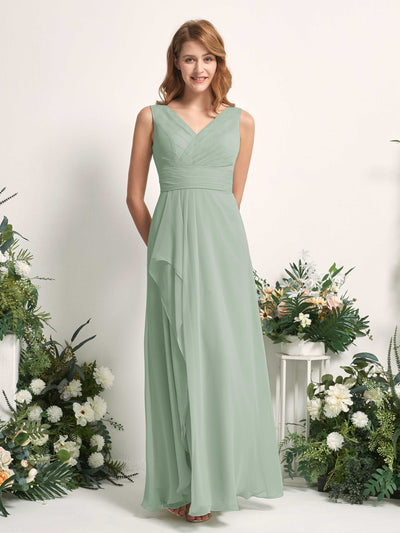 Carlyna Mollie A-Line Sage Green Bridesmaid Dress Maxi Sleeveless V-Neck Dress Side View 2 #color_sage-green