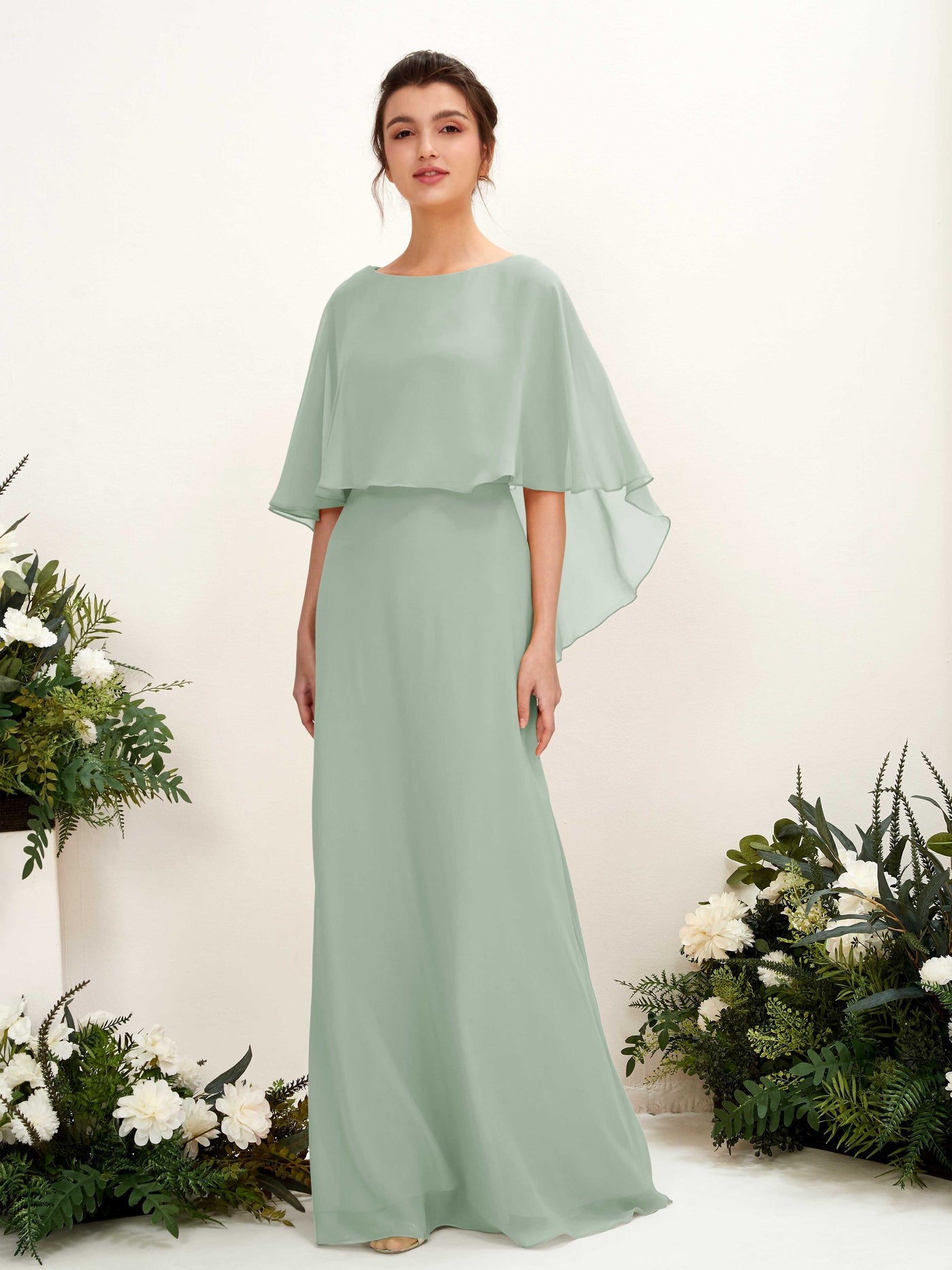 Sage Green Bridesmaid Dresses Bridesmaid Dress A-line Chiffon Bateau Full Length Sleeveless Wedding Party Dress (81222005)#color_sage-green