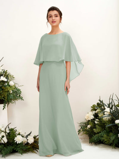 Carlyna Savin Sheath Sage Green Bridesmaid Dress Maxi Cap Sleeve Boat Neck Dress Front View #color_sage-green
