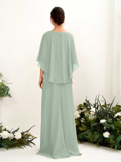 Carlyna Savin Sheath Sage Green Bridesmaid Dress Maxi Cap Sleeve Boat Neck Dress Back View #color_sage-green