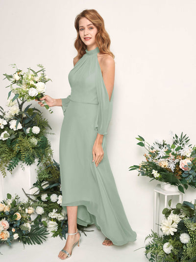 Carlyna Maxine A-Line Sage Green Bridesmaid Dress Maxi Sleeveless Round Neck Dress Side View 2 #color_sage-green