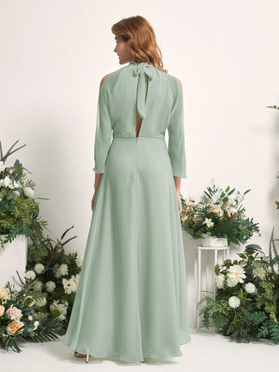 Carlyna Maxine A-Line Sage Green Bridesmaid Dress Maxi Sleeveless Round Neck Dress Back View #color_sage-green