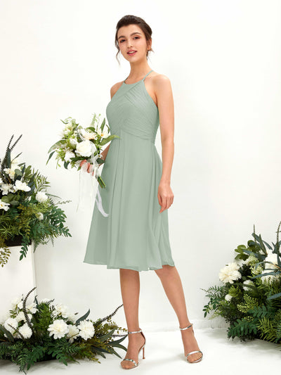 Carlyna Davina A-Line Sage Green Bridesmaid Dress Knee-Length Sleeveless Round Neck Dress Front View #color_sage-green